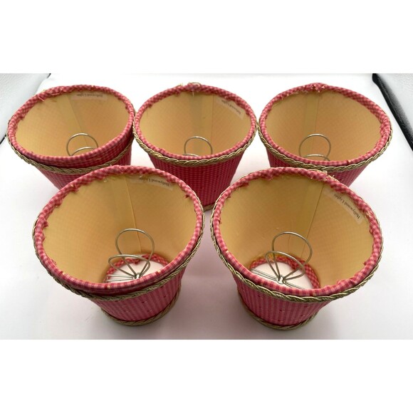 5 Vtg Pink Red Gingham Micro Check Chandelier Lamp Shades 4.5" Clip On Handmade - Picture 10 of 12